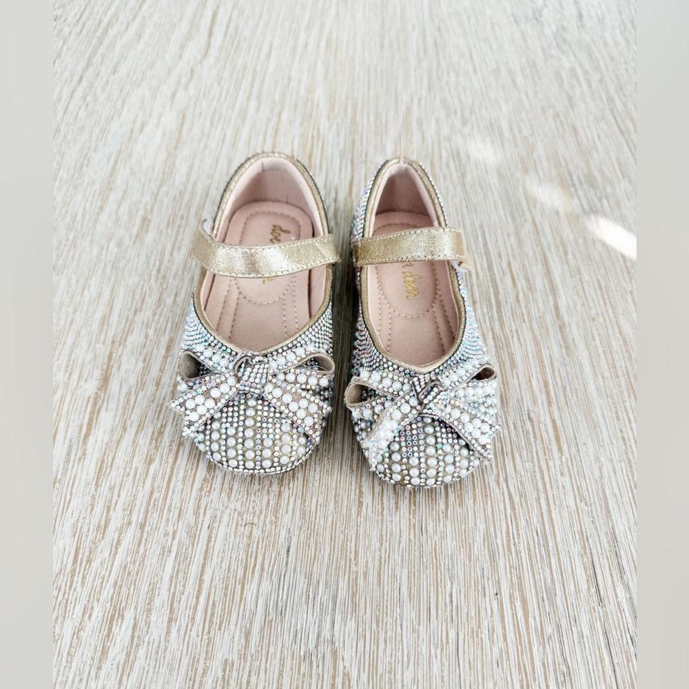 Doe a Dear Pearl & Rhinestone Flat Dress Shoe for Toddler Girls